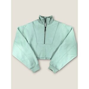 Allfenix Mint Green Quarter Zip Cropped Sweatshirt Womens Small Mock Neck